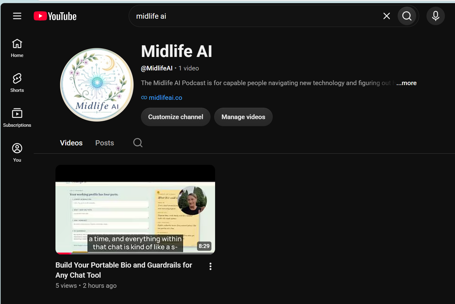 The Midlife AI YouTube channel featuring Episode 1